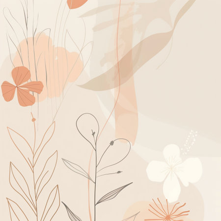 Floral background with hand drawn flowers and leaves. Vector illustration.の素材