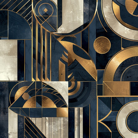 Abstract geometric background with gold and blue elements. 3d illustration.の素材