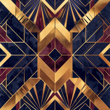 Seamless pattern with geometric ornament. Blue and gold colors.の素材