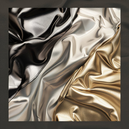 Golden and silver satin fabric as background. 3d render illustrationの素材