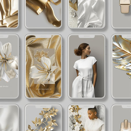 Set of 3d images of different women's accessories on a gray backgroundの素材