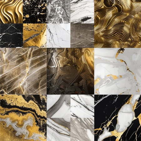 Set of gold and black marble textures for your design. Vector illustrationの素材
