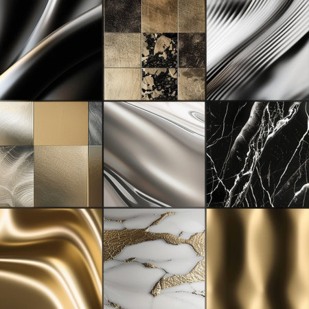Set of gold, silver and black marble textures. Abstract background.の素材