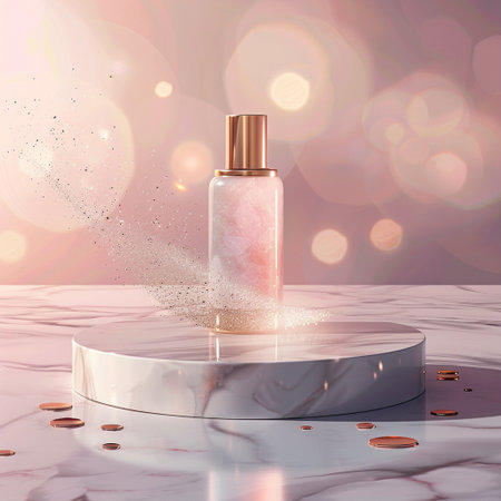 Cosmetic branding, packaging and make-up concept - Skin care serum and gel bottle, moisturizing lotion and lifting cream emulsionle background, 3D illustrationの素材