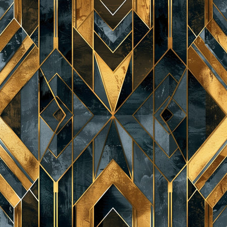 Geometric seamless pattern. Abstract gold and black background. Modern style.の素材