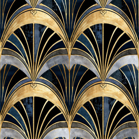 Seamless pattern with golden ornament on blue grunge background.の素材