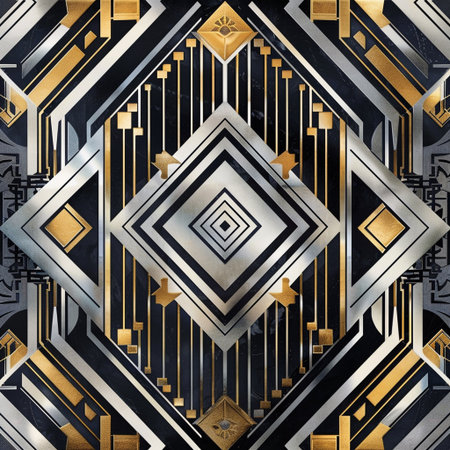 Art deco geometric seamless pattern. Luxury black and gold ornamental background.の素材