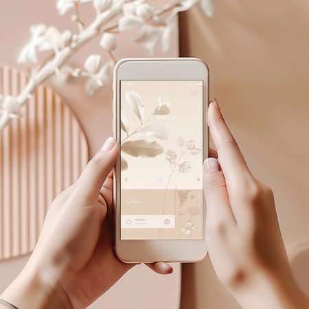 Close up of woman hands holding smartphone with blank screen. Mock upの素材