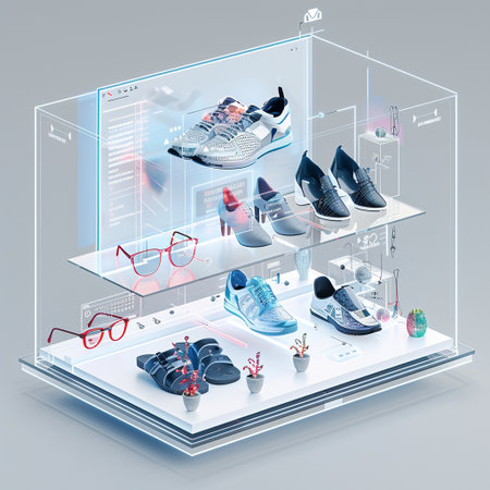Shoes and accessories in a transparent box. 3d illustration.の素材