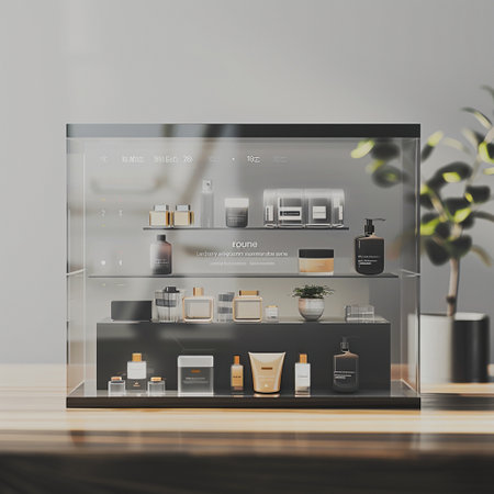 3d render of cosmetic display stand in modern interior. Mock upの素材