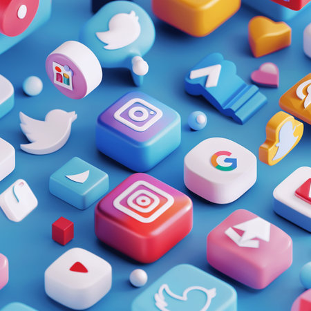Seamless pattern of social media icons. 3D rendering.の素材