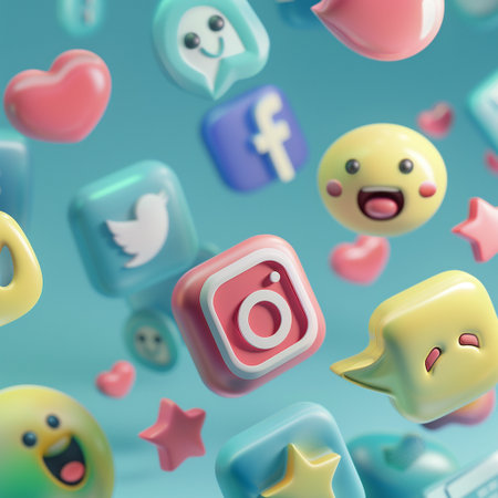 Social media icons. Social network concept. 3D rendering illustration.の素材