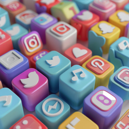 Social media icons. 3d illustration. Computer generated abstract background.の素材