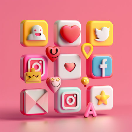 3d rendering of social media icons isolated on pink background with shadowの素材