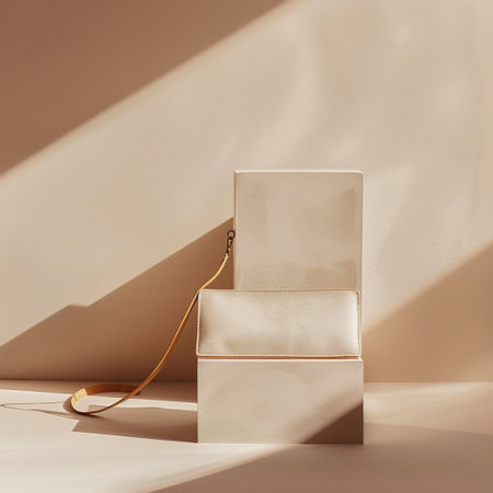 Luxury white leather clutch on a beige background. Minimal style.の素材