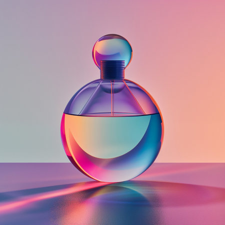 Perfume bottle on a colorful background. 3D illustrations.の素材