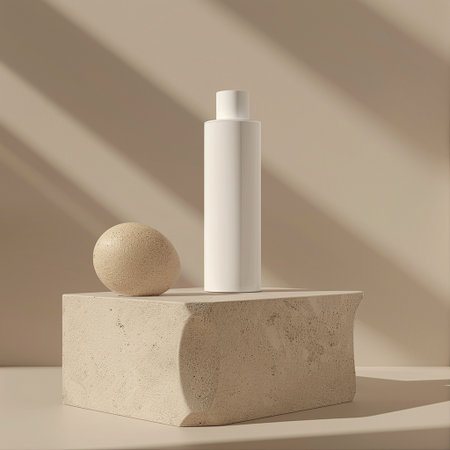 3d render of white cosmetic bottle with shadow on the wall.の素材