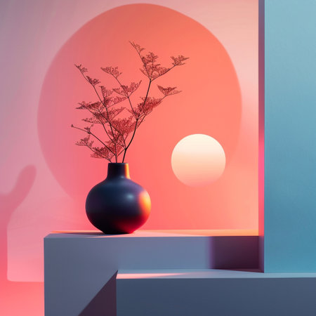 Minimalistic scene with vase and sun. 3D renderingの素材