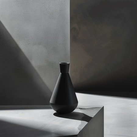 Black vase on concrete background. Mock up, 3D Renderingの素材