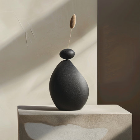 Modern black vase on a beige background. 3d renderの素材