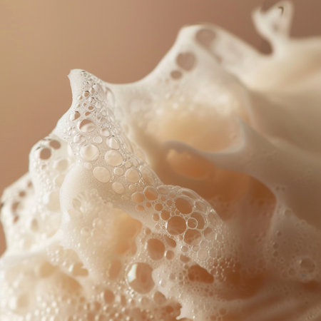 Soap foam with bubbles closeup. Shallow depth of field.の素材
