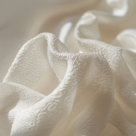 Close up of white fabric texture background. Soft focus, shallow DOF.の素材
