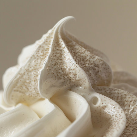 Creamy whipped cream on a white background close-up macro photographyの素材