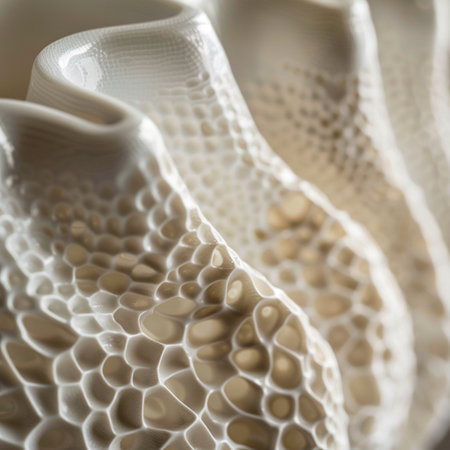 Close up of white ceramic vase with pattern. Selective focus.の素材