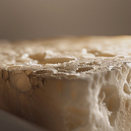 Close up of parmesan cheese with water droplets on itの素材