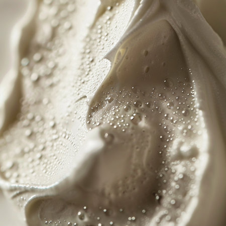 close up of whipped cream with drops of water on a white backgroundの素材