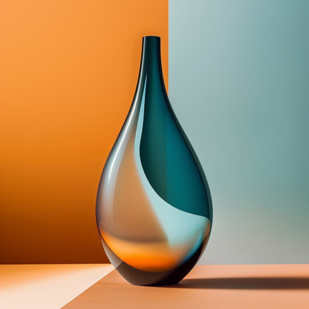 Colorful glass vase on orange and blue background. 3d renderingの素材
