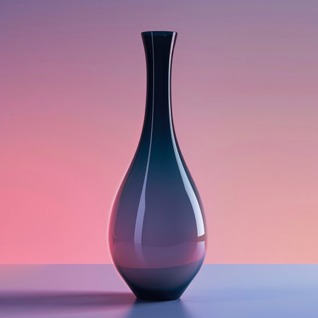 Empty glass vase on purple background. 3d render illustration.の素材