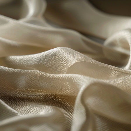 close up of white satin fabric texture for background, studio shotの素材