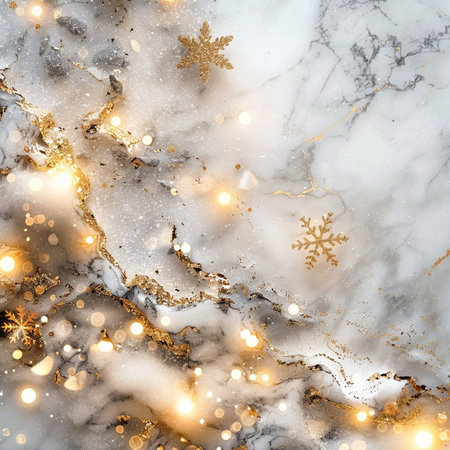 Christmas background with snowflakes, gold glitter and bokehの素材