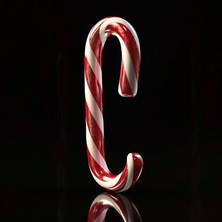 Candy cane letter C on black background. 3D illustrations.の素材