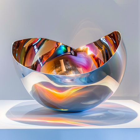 3D render of a glass bowl with reflection on a white backgroundの素材
