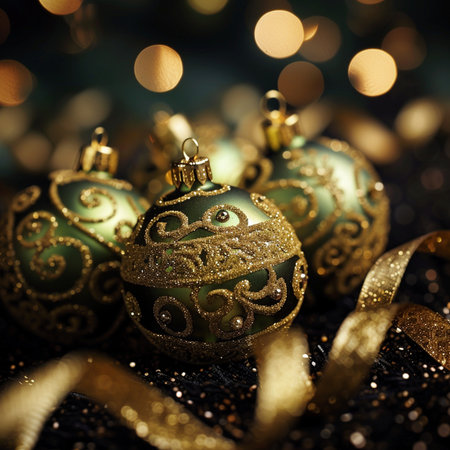 Christmas balls decoration on bokeh background. New Year card.の素材