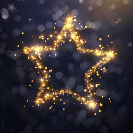 Shiny christmas star on dark blue background. Vector illustration.の素材