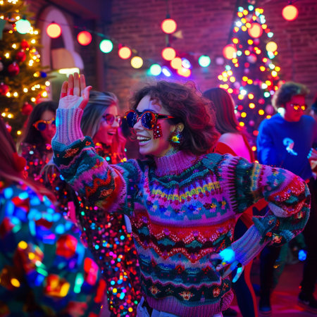 Group of friends having fun at a disco on New Year Eve.の素材