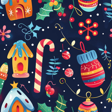 Seamless pattern with hand drawn Christmas elements. Vector illustration.の素材
