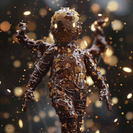 3D rendering of a female robot on a dark background with sparksの素材