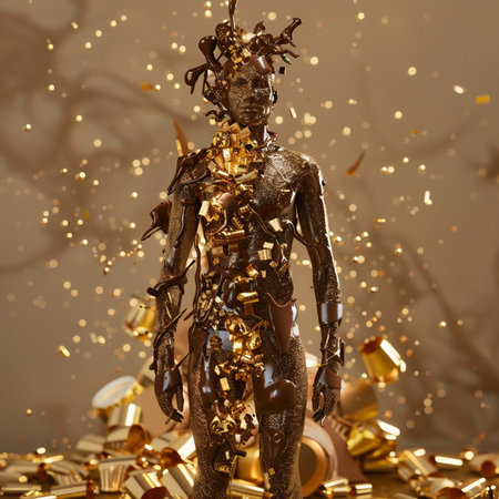 Christmas decoration with golden christmas tree and golden baubles.の素材