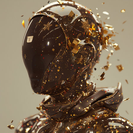 3d rendering of a female robot with golden glitter in her hairの素材
