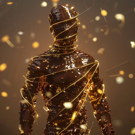 Digital 3D Illustration of a Human Body with Gold Particlesの素材