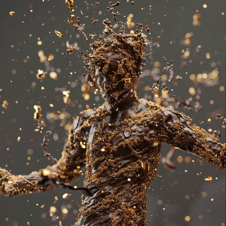 3d rendering of a female figure made of chocolate with splashesの素材