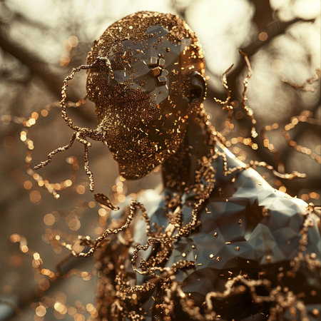 A closeup shot of a man wearing a mask in the forestの素材
