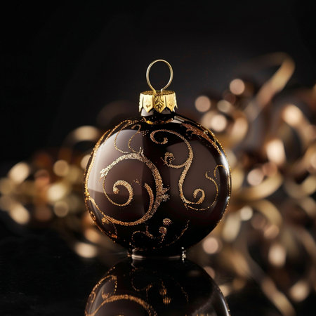 Christmas ornaments on a black background. Shallow dof.の素材