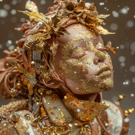 Beautiful young woman with golden make-up in carnival maskの素材