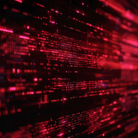 Red abstract background with binary code. Computer generated 3D photo rendering.の素材