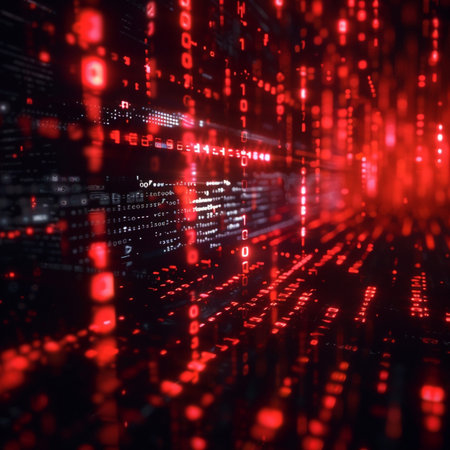 Red matrix digital background. Big data concept. 3D Renderingの素材